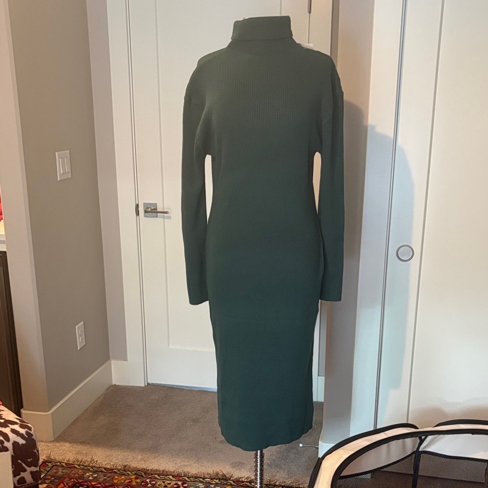 Stretch comfort Dark Green Turtleneck Ribbed knit Sweater Dress NWOT sz xl